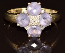 A 9ct gold ring set with amethysts and diamonds, 2.8g, size Q