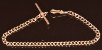 A 9ct gold watch chain/ bracelet with T bar and clip clasp, 4.4g, 19.5cm