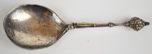 17th or 18th century Swedish or similar Scandinavian silver spoon with engraved bowl and