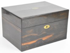 Victorian coromandel wood travelling or jewellery box, with fitted interior and secret drawer