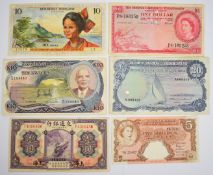 Six world banknotes 1914-1988 comprising an undated (c.1964) French Antilles 10 Francs issued for