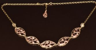 Clogau 9ct gold bi-coloured necklace made up of scrolling foliate links, 14g, 45cm