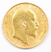 1908 Edward VII gold full sovereign with Melbourne mint mark