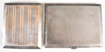 Two hallmarked silver cigarette cases, the larger engine turned Art Deco example Birmingham 1930,
