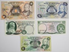 Five high-grade 1967-88 Bank of Scotland and Royal Bank of Scotland banknotes comprising Bank of