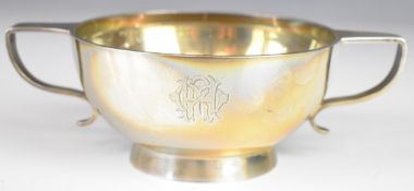 Edward VII hallmarked silver twin handled sugar bowl, London 1906, maker William Hutton & Sons
