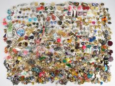 A collection of vintage earrings including marcasite, silver, Toledo, butterfly wing, Lucite,