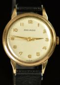 Movado 9ct gold gentleman's wristwatch ref. 12854 with gold hands and Arabic numerals, silver dial