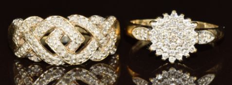 Two 9ct gold rings set with diamonds, 6.2g, size P & N