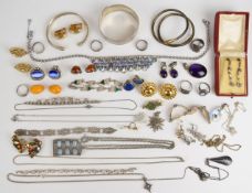 Charles Homer silver bangle (Chester 1944), earrings including Trifari, Monet, Grossé, Jewelcraft,