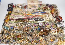 A collection of costume jewellery including freshwater pearls, Monet necklaces, micro mosaic brooch,