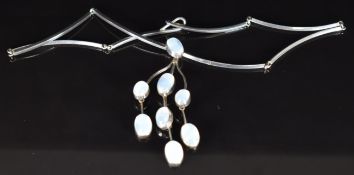 Danish silver necklace set with foiled moonstone by Just Andersen, 26.5g, 39cm