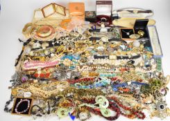 A collection of jewellery including Monet necklaces, tigers eye necklace, freshwater pearls, abalone