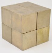 Stainless steel contemporary sculpture impressed CR 2/8, together with two four piece stainless