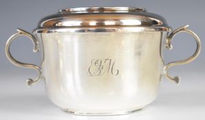 Edward VII hallmarked silver twin handled bowl and cover or tray, London 1905, maker  Carrington &