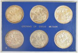 Six Victorian crowns comprising 1887, two 1889, 1897, 1898 and 1900