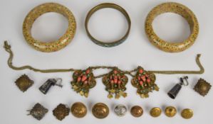 Indian/ Tibetan jewellery including coral and turquoise necklace decorated with Buddhas, lacquer