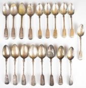 Eighteen various Georgian and later fiddle pattern hallmarked silver teaspoons to include a set of