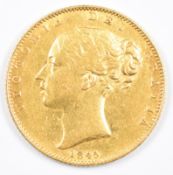 1845 Queen Victoria gold full sovereign with young head and shield reverse