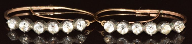 A pair of Georgian rose gold and silver earrings set with foiled paste, 2.6g, 2.5cm