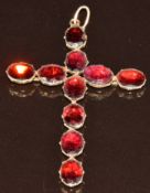 Victorian cross pendant set with ten foiled garnets (one replaced and not in original foiled