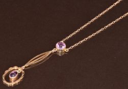 Edwardian rose gold 9ct gold necklace set with paste with barrel clasp, 3g, 42cm