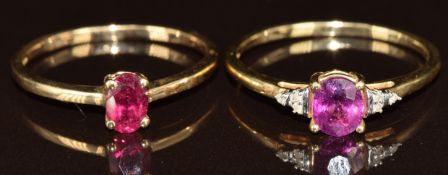 Two 9ct gold rings, one set with an oval cut garnet and the other garnet and diamonds, 3.3g, size