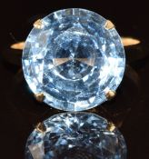 A 9ct gold ring set with a round cut synthetic spinel, 4.2g, size M