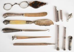 Hallmarked silver and similar items to include a Mordan pen and pencil, similar extending pen and