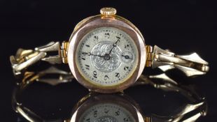 Unnamed 9ct gold ladies wristwatch with subsidiary seconds dial, blued Breguet hands, black Arabic