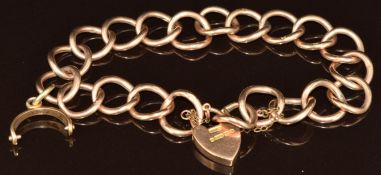A 9ct gold bracelet made up of oval links with heart padlock clasp, 12.6g, 20cm