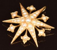 Edwardian 18ct gold brooch / pendant in the form of a star set with split pearls, 5.5g, 3cm