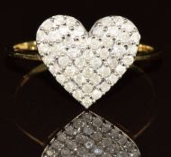 A 9ct gold ring set with diamonds in a heart setting, 1.9g, size P/Q