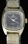 Zenith automatic wristwatch ref. 01-0220-485 with date aperture, blue dial, luminous steel hands,