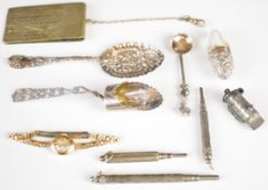 Hallmarked silver items comprising shovel, caddy or similar embossed spoon, Victorian salt spoon