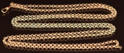 Victorian rolled gold guard chain made up of circular faceted links, 135cm