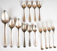 Georgian Old English pattern hallmarked silver cutlery comprising table spoon, two dessert spoons,
