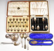 Cased set of 12 hallmarked silver coffee bean spoons, Birmingham 1910, maker S W Smith & Co, five