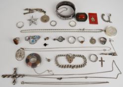 A collection of silver jewellery including Victorian buckle bangle (Birmingham 1885), curb link