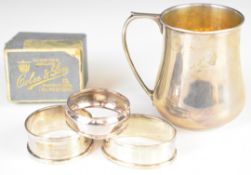 George V hallmarked silver christening mug with gilt interior, London 1925, maker Josiah
