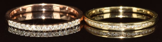 Two 9ct gold half eternity rings both set with diamonds, 3.2g, size Q & S