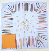 Hermès silk scarf 'A VOS CRAYONS!' designed by L.P.Cooke, 35 x 35