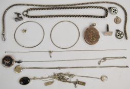 Victorian locket with applied gold floral decoration (Birmingham 1881), silver necklace, two