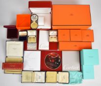 A collection of jewellery boxes including Hermes, Tiffany & Co, Cartier, vintage, New Bond Street