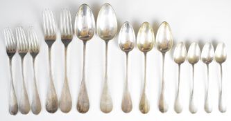 Belgian 800 grade silver part canteen of cutlery, two each of table forks and spoons, three each