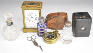 WW1 marching compass in leather pouch, the compass dated 1917 and marked F-L, brass cased carriage