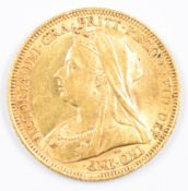 1895 Queen Victoria gold full sovereign with veiled head and Sydney mint mark