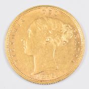 1885 Queen Victoria gold half sovereign with young head and shield reverse