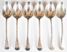 Set of six Walker & Hall George V Old English pattern hallmarked silver dessert spoons, Sheffield