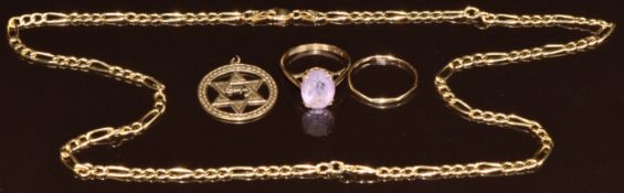 A 14k gold curb link necklace (4.3g, 50cm), 9ct gold Star pendant (2g, 2.2cm) and two 9ct gold